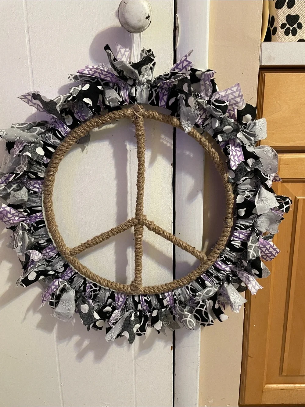 Handmade Purple & Black Peace Sign Rope Wreath